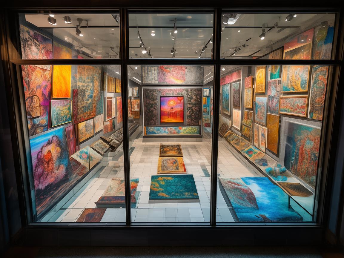 无人机视角下的艺术品店橱窗奇幻之旅
